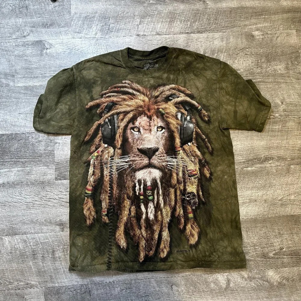 The Mountain T-Shirt Green Rasta Lion Bob Marley Nature Jungle Size Medium